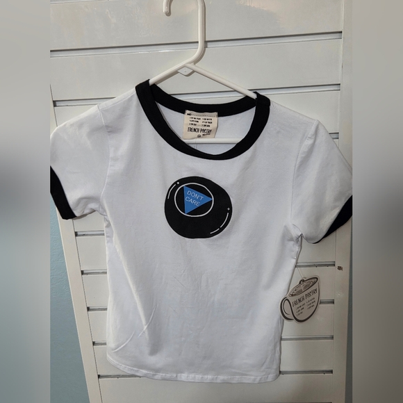 french pastry Tops - French Pastry White and Black Tee "Don't Care"